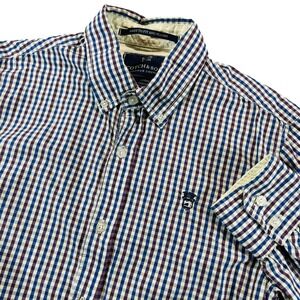 Scotch & Soda Button Down Shirt Mens M Blue Burgundy Gingham Plaid Cotton